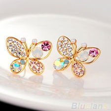 Delicate Women Lady Crystal Rhinestone Hollow Ear Stud Butterfly Earrings BF2U, €0.99