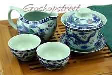 4pcs Chinese Porcelain Dragon and phoenix Gaiwan Pitcher Chahai teacup set 130ml, 21.98