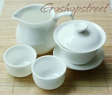 4pcs Chinese Porcelain White Jade Gaiwan Pitcher Chahai teacup cup tea set 100ml, €21.98