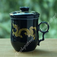 Golden Dragon Ceramic Blue Porcelain Tea Mug Cup with lid Infuser Filter 270ml, €19.97