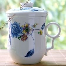Top Flower Ceramic China Porcelain Tea Mug Cup with lid & Infuser Filter 270ml, €24.98 - 1