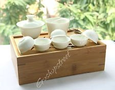 Traveller's Bamboo GongFu Porcelain Tea set Sliding Cover Box Table Serving Tray, €44.98