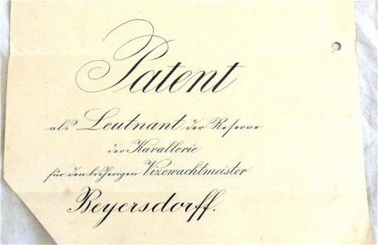 Oorkonde / Urkunde, Besitzzeugnis, Bevordering, Luitenant Cavalerie, Kaiserliches Heer, 1908. - 6