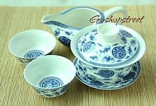 4pcs Chinese Porcelain Five Blessings Gaiwan Pitcher Cha hai teacup tea set 90ml, €21.98