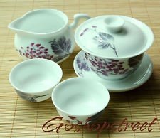 4pc Chinese Porcelain aubergineFlower Gaiwan Pitcher Chahai teacup tea set 100ml, €23.98 - 1