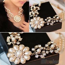 Fashion Charming Pearl Crystal Pearl Flower Bid Choker Necklace BF8U, €2.78