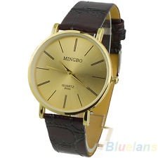 Golden Luxury Gentle Mens Leather Band Quartz Wrist Watches Fashion Watch BF4U, €2.32