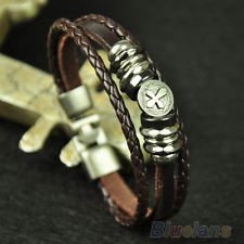 Mens Cross Leather Bracelet Hand Chain Stylish Metal Studded Cuff Bangle BF2U, €1.47