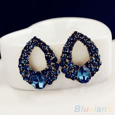 Womens Luxury Temperament Blue Crystal Waterdrop Earrings Eardrops Studs BF4U, €1.35