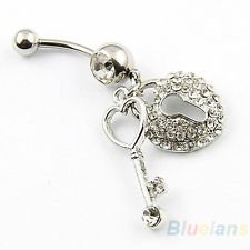 Steel Rhinestone Key Dangle Navel Belly Button Bar Ring Chic BF4U, €0.99