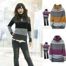 Women's Korean Fashion Striped Stand-up Collar Long Sleeve Loose Sweater, €9.20