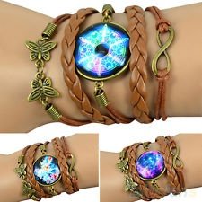 Women New Perfect Retro Galaxy Pattern Faux Leather Bracelet Butterfly Wristband, €1.25