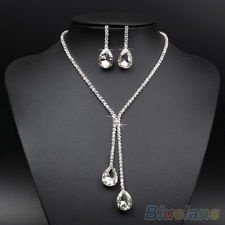 Fashion Bridal Wedding Silver Plated Crystal Rhinestone Necklace Earrings Set, €2.40 - 1