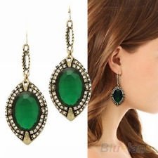 Hot Vintage Retro Crystal Big Green Resin Rhinestone Dangles Drops Earrings BF4U, €1.44