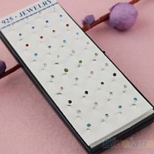 40 Pcs Mixed Color Women's Girl's 2mm Silver Crystal Stud Earrings BF8U, €1.66 - 1