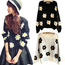 Womens Daisies Print Pullover Sweater Sunflower Jumper Knit Coat Top Blouse BF2U, €11.99 - 1