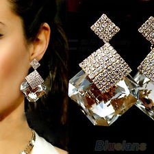 Vogue Lady's Big Square Stone Crystal Drop Dangle Studs Cute Shiny Earrings BFCU, €2.61