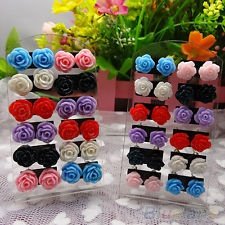 12 Pairs New Rose Flower Stud Earring Mixed Color Wholesale Lot Nickel Free BF8U, €1.20