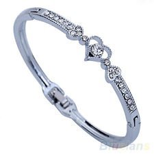 Women's Chic Fashion Gift Crystal Rhinestone Love Heart Wedding Bangle Bracelet, €1.27