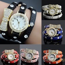 Elegant Women'S Crystal Bracelet Bow Leather Strap Chain Quartz Wrist Watch BF9U, €2.67 - 1