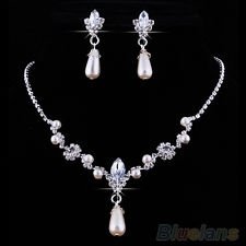 Beautiful Bridal Wedding Faux Pearls Rhinestone Necklace Water Drop Earrings Set, €2.44