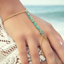 Elegant Seed Beads Charm Finger Ring Hand Chain Lucky Harness Bracelet Bangle, €1.38