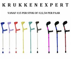 Loopkrukken/elleboogkrukken va €15 per stuk - vele kleuren en modellen