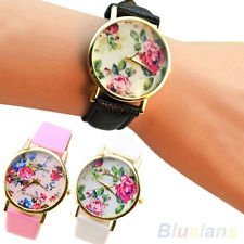 Trendy Women's Faux Leather Geneva Rose Flower Watch Dress Quartz Watches BFBU, €1.92