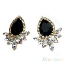 New Arrival Retro Black Crystal Heart Shape Gold Plated Drop Ear Studs Earrings, €1.06