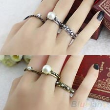 1 Set 3 Pcs Women Vintage Urban Faux Pearls Alloy Above Knuckle Band Midi Rings, €0.99