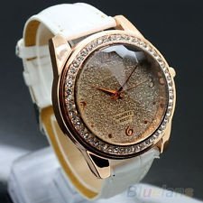 Luxury Womens Round Dial Crystal Leather Band Quartz Analog Hot Wrist Watch BFCU, €2.66