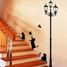 DIY Art Black Cat Under Street Lamp Decorative Wall Sticker Decals Living Room, €1.91 - 1