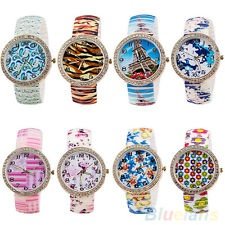 Womens Girls Chic Geneva Rhinestone Flower Printed Elastic Bracelet Wrist Watch, €2.55