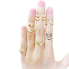 7Pcs Cool Cute Skull Anchor Gold Cut Above Knuckle Ring Band Midi Rings Mix BF7U, €0.99
