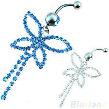 Steel Rhinestone Butterfly Navel Belly Button Bar Ring Body Piercing Jewelry BF4, €0.99