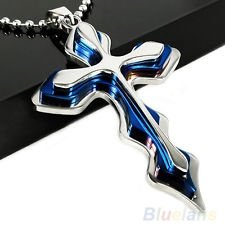 Men's Stainless Steel Silver Blue Cross W/ Free Chain Necklace Pendant Hot BFBU, €2.98 - 1