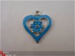 Geëmailleerde bedel - hart met bloemetje (blauw) - 1 - Thumbnail
