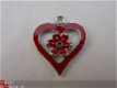 Geëmailleerde bedel - hart met bloemetje (rood) - 1 - Thumbnail