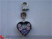 Sleutelhanger/horloge hart met bloemetjes (paars/lila) - 1 - Thumbnail