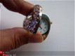 Sleutelhanger/horloge hart met bloemetjes (paars/lila) - 2 - Thumbnail