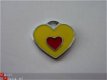 Geëmailleerde bedel - hartje (geel/rood) - 1 - Thumbnail
