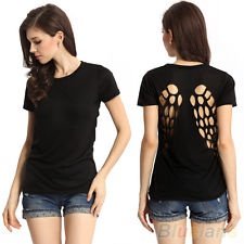 New Sexy Hollow Out Style Cotton Short Sleeve T-shirt Tops for Womens BF8U, €3.90
