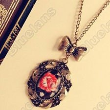 Beauty Retro Vintage Rose Flower Round Bow Cute Pendant Necklace Chain Clearance, €1.49 - 1