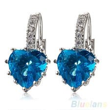 18K New White Gold Plated Rhinestone Light Blue Love Heart Leverback Earrings, €2.40 - 1