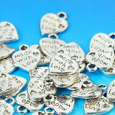 Lot 50 MADE WITH LOVE Heart Charms Pendants Beads Silver/Gold Plated 0.35" BF2U, €1.50