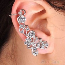 New Retro Crystal Butterfly Flower Ear Cuff Stud Wrap Earring For Right Ear BF2U, €1.05 - 1