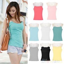 Womens Cotton Lace Hollow-Out Crochet Tank Tops Cami Shirt Sleeveless Solid BF4U, €4.61 - 1