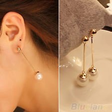 A Pair Shiny Popular Long Pearl Earrings Chic Gold Plated Pearl Earrings BF9U, €0.99 - 1