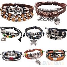 Modish Women Men Multilayer Leather Beads Cuff Bracelet Charms Chain Bangle BF2U, €1.19 - 1
