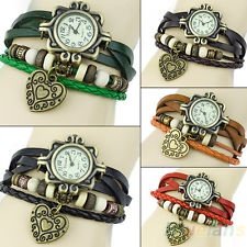 Hot Sale Women Leather Bracelet Heart Decoration Style Quartz Wrist Watch BF8U, €2.02